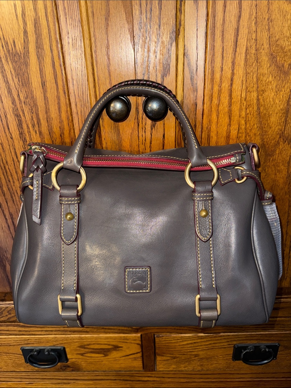Dooney & Bourke Small Florentine Satchel in Slate with Strap - Picture 8 of 14